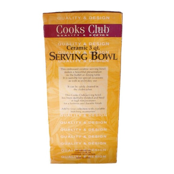 3qt Serving Bowl White Fall Corn Pumpkin Gourd Leaf Ceramic Cooks Club Vintage - Picture 7 of 7